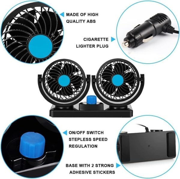 Ventilator Makine me Dy Koka – 12V, Rrotullim 360°, 2 Shpejtësi - Image 3