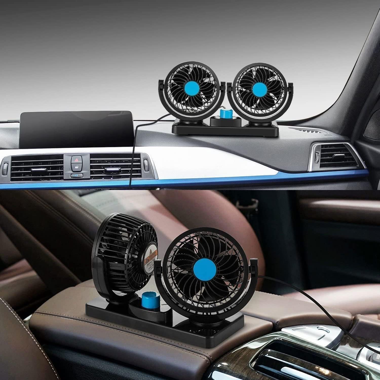 Ventilator Makine me Dy Koka – 12V, Rrotullim 360°, 2 Shpejtësi