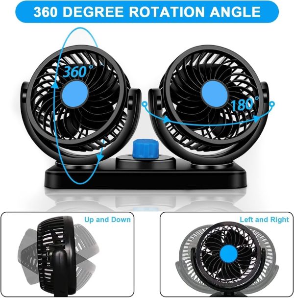 Ventilator Makine me Dy Koka – 12V, Rrotullim 360°, 2 Shpejtësi - Image 5