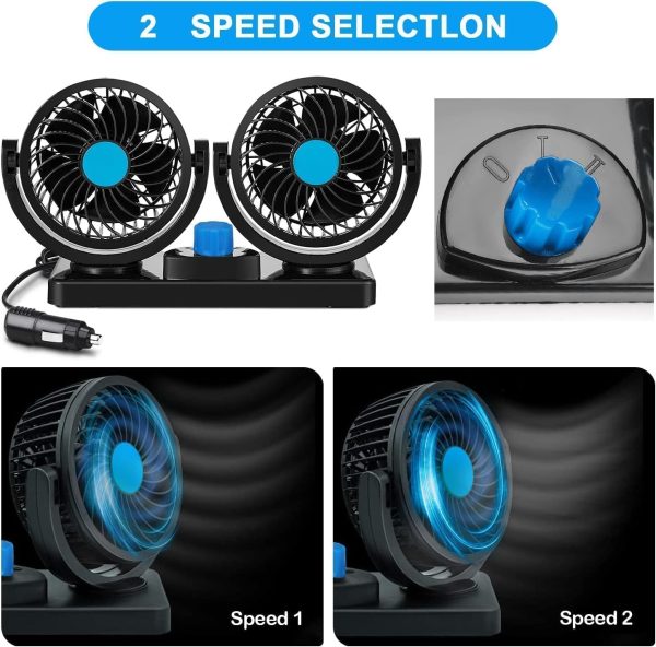 Ventilator Makine me Dy Koka – 12V, Rrotullim 360°, 2 Shpejtësi - Image 6